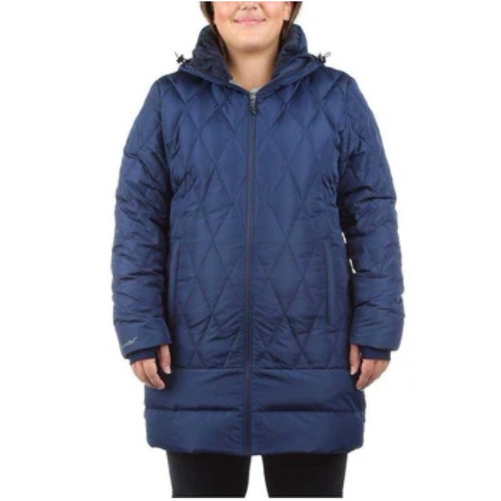 Moosejaw Women Size‎ Medium Quilted Down Mid-Length Hooded Jacket Blue #7726256